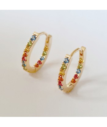 Boucles d'Oreilles Rainbow Loop - Créoles Plaqué Or 18K et Zirconium - 1,5 cm acheter en ligne