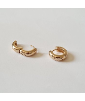 Boucles d'Oreilles Stardust - Créoles Plaqué Or 18K et Zirconium - 1,3 cm Faites des économies