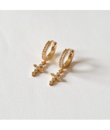 Boucles d'Oreilles Croix  - Créoles Plaqué Or 18K et Zirconium - 2 cm l'achat 