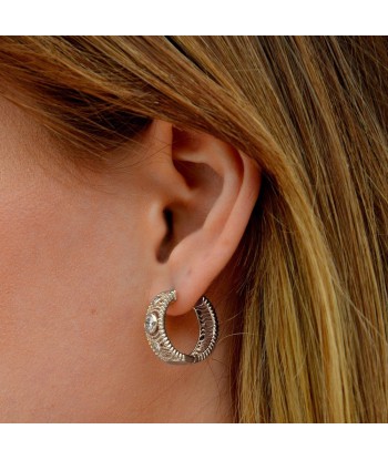 Boucles d'Oreilles Petra - Créoles Argent 925 Rhodié et Zirconiums - 2 cm sur le site 