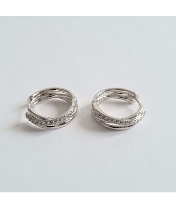 Boucles d'Oreilles Carla - Créoles Argent 925 Rhodié et Zirconium - 2 cm pas cher chine