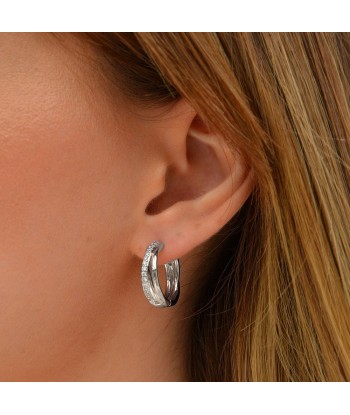 Boucles d'Oreilles Carla - Créoles Argent 925 Rhodié et Zirconium - 2 cm pas cher chine