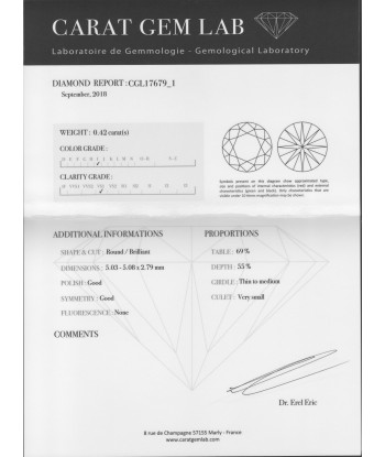 Puces d'oreilles Diamant - Certificat CARAT GEM LAB de France