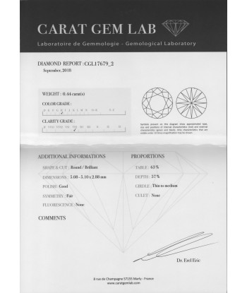 Puces d'oreilles Diamant - Certificat CARAT GEM LAB de France