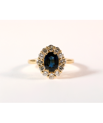 Bague marguerite or jaune, saphir et diamants français