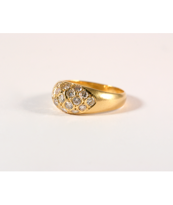 Bague dôme or jaune pavée de diamants taille brillant les ctes