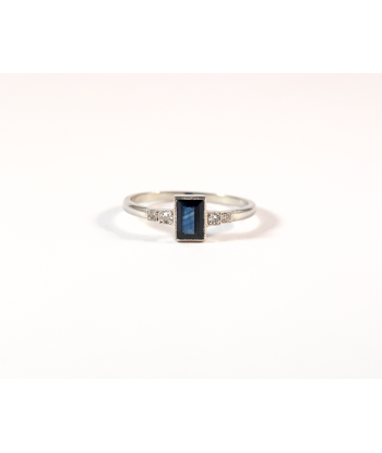 Bague Rectangle or, platine, saphir et diamants soldes