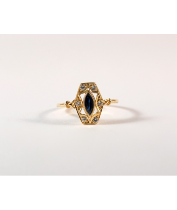 Bague Losange or jaune, saphir et diamants Livraison rapide