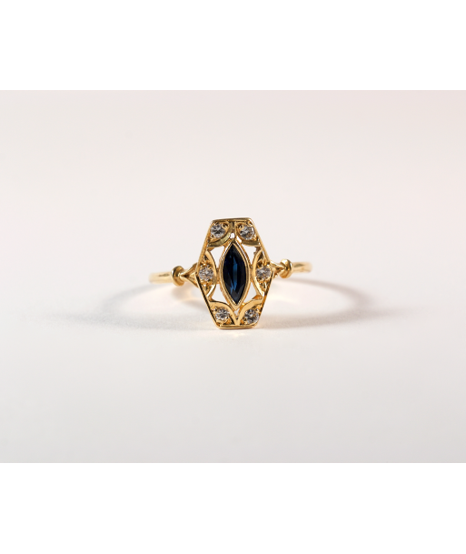 Bague Losange or jaune, saphir et diamants Livraison rapide