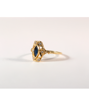 Bague Losange or jaune, saphir et diamants Livraison rapide