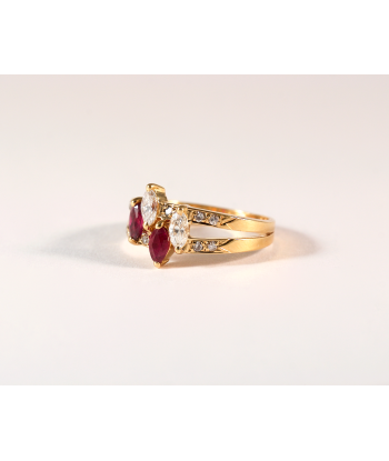 Bague Double Jonc or jaune rubis et diamants 50-70% off 