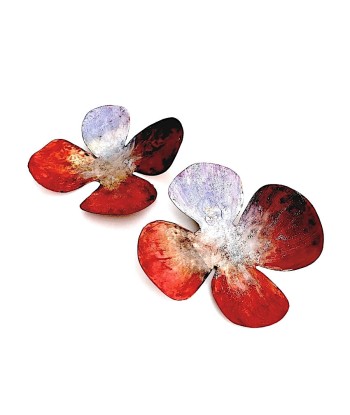 Boucles d'oreilles Fleurs mauve/orange pas cheres